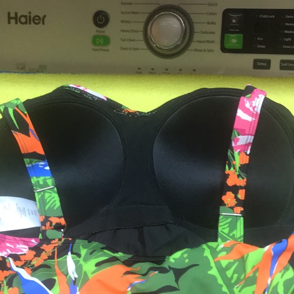 New $69  Denim & Co Beach Hi-Low Tankini Swimsuit Skirt Black Tropical - Picture 3 of 6